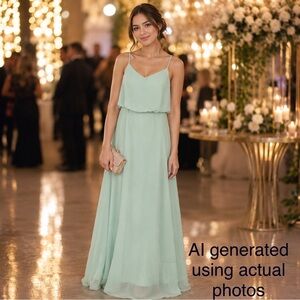 Bill Levkoff Sea Green Size 8 Chiffon Maxi Dress Bridesmaid Formal Prom Wedding